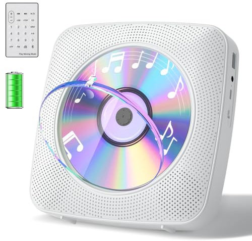 Gueray Reproductor de CD Portátil Bluetooth 1800mah Reproductores de CD Adecuado para Reproductores de CD Domésticos con Altavoces Dobles, Radio FM, Remoto, Puerto de Auriculares USB AUX