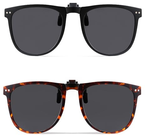 2 PCS Clip on Sunglasses, Polarised Flip up Sunglasses for Men Women Over Glasses UV400 Protection Anti-Glare Lightweight Driving Easy to Put on and Take off One-handed for Travel Outdoor Sport