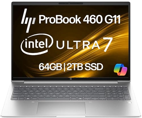 HP ProBook 460 G11 Business Laptop 16” FHD+ Display, Intel Core Ultra 7 155U (Beats i7-1355U), 64GB DDR5 RAM, 2TB NVMe, Wi-Fi 6E, RJ-45, Webcam, Backlit Keyboard, Win 11 Pro - Pike Silver Plastic