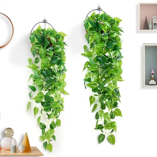 KASESSS 2 Pièces Plante Artificielle Tombante, Vertes Fleurs Artificielles Plante, 110 cm Fausse Plante Verte, Fausse Plante Exterieur Lierre Artificiel pour Tombante Extérieure Intérieure Décoration