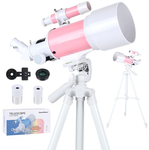 Telescope for Beginners Kids & Adults, 70mm Aperture 300mm Refractor Astronomy Telescope with Tripod & Finder Scope, Pink Portable Travel Telescope Gift for Children