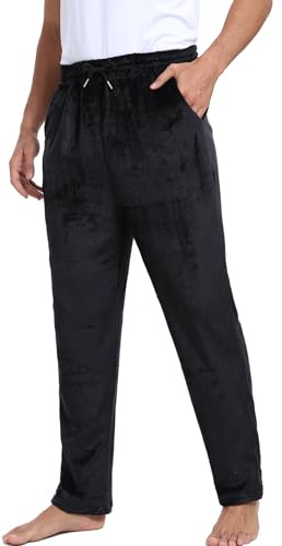 Yukiuiny Pantalon Polaire Homme Velours Thermique Hiver Chaud Pyjama Vêtements d'Intérieur Plaid Carreaux Vêtements Noël de Nuit Grande Taille Confortable Noir+Carreaux XL