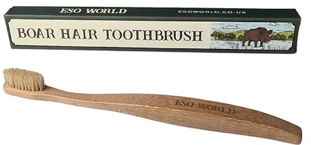 ESO WORLD | Boar Bristle Toothbrush | Natural Bristle Toothbrush | 100% Boar Bristle & Bamboo | Plastic-Free & Glue-Free | Eco-Friendly Biodegradable (1 Pack)