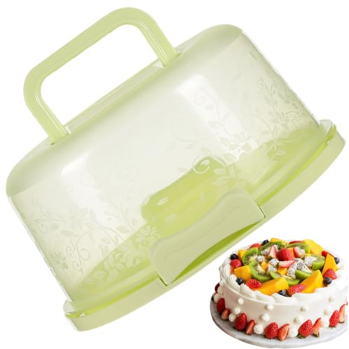 Jingyash Porta torte con coperchio e manico, diametro 26 cm, scatola rotonda antipolvere con coperchio, contenitore portatile a cupola trasparente per alimenti, per torte, muffin, cupcake, pizza e