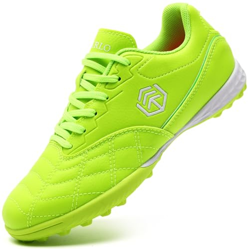 PiDaGlobal Boys Football Boots Kids Girls Club Firm Ground Soccer Shoe Astro Turf Trainers Athletics Sport Futsal Shoes Teenager Profession Competition Indoor Outdoor Sneakers 1UK Neon Green