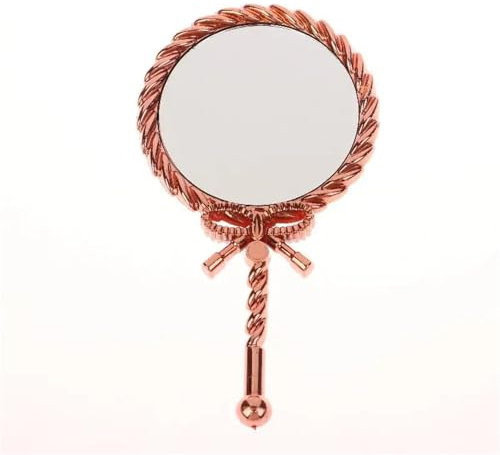 PYNSVNVM 〔CC55〕Portable Vintage Handheld Makeup Mirror Hand Hold Round Cosmetic Mirrors European Noble Ancient Court Tool(Rose Gold -1)