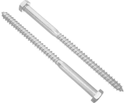 Genérico Tornillos Galvanizados Hexagonales para Madera 2 Piezas X 250 Mm, Tornillos de Acero para Tarimas y Terrazas Exteriores, Alta Resistencia y Fijación Robusta para Vigas y