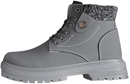 Bottines d'hiver chaudes à lacets pour homme avec col en fausse fourrure - Baskets tendance pour tous les jours, gris, 39 1/3 EU