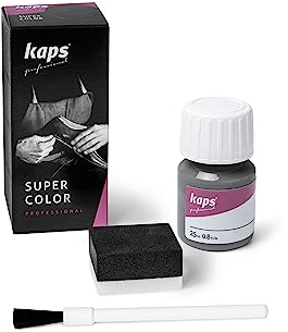Kaps Super Color, Dye for Natural, Faux Leather and Fabric, Paint for Shoes, Boots and Bags with Sponge and Brush (114 - Light Grey)