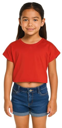 A2Z 4 Kids Girls Crop Top Plain T Shirt Soft Feel - New Crop Top Plain Red 7-8