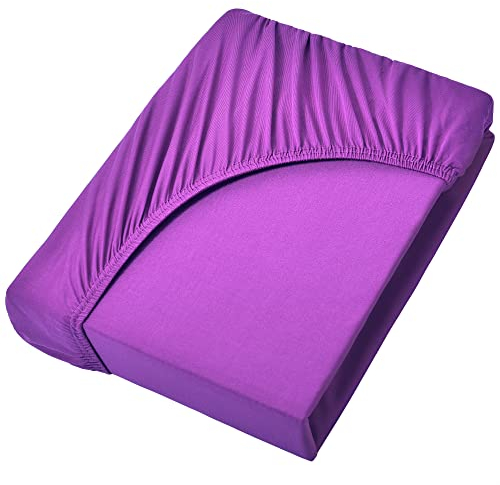 NatureMark Jersey Spannbettlaken, Spannbetttuch 100% Baumwolle in vielen Größen und Farben MARKENQUALITÄT ÖKOTEX Standard 100 | 90 x 200 cm - 100 x 200 cm - lila
