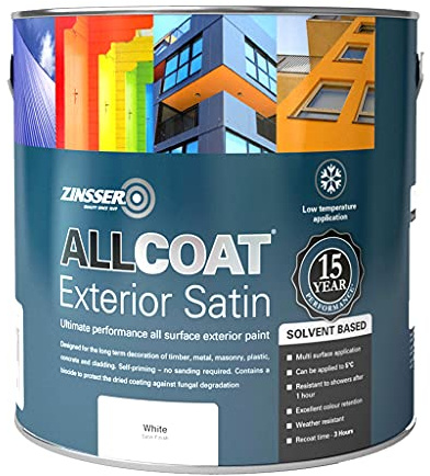 Zinsser Allcoat Exterior (Gloss Finish) Solvent Based 1lt (Black or White) - White
