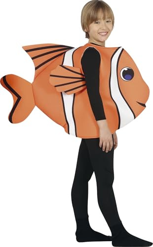 FIESTAS GUIRCA | Costume Pesce Bambini (7-9 Anni) - Tunica Unisex - Costumi di Animali Marini per Halloween, Carnevale e Feste in Maschera - Ideale per Bambini e Bambine - Arancione e Bianco