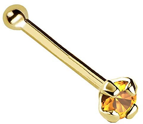 Jewelry Avalanche 1.5mm Stone - 20G Solid 14Kt Gold Nose Bone Stud with Prong Set real Citrine Gemstone, 14kt Yellow Gold or 14kt White Gold - November Birthstone Nose Ring-Y1mm