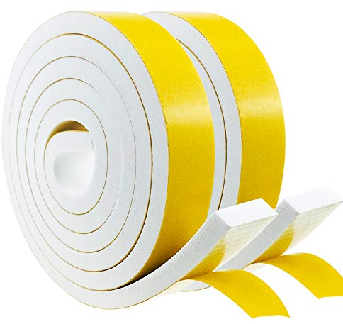 Dichtungsband Selbstklebend, Schaumstoff Dichtungsband Weiß25mmx10mm, Moosgummi selbstklebend für Tür Fenster, Wetterfest, Anti-Kollision, Schalldämmung (2mx2 Rollen)