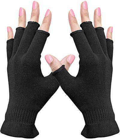 MIG4U Mitaines hydratantes, demi-doigts pour écran tactile, pour eczéma, spa, mains sèches, traitement de la peau, protection UV d'été (S/M, noir), 1 paire