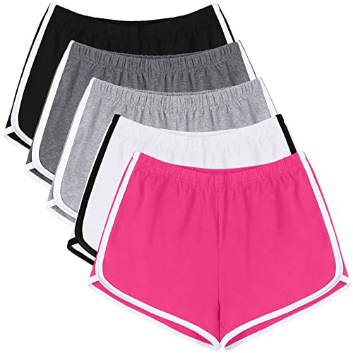 URATOT Träningsbyxor, dolphin shorts, mjuka, bekväma, ventilerande, avslappnade, cykelbyxor, vandringsbyxor, för kvinnor, 5-pack