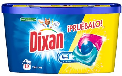 Dixan Total 3+1 Detergente en Cápsulas para Lavadora (12 lavados), jabón para ropa blanca y clara, limpieza, luminosidad y frescor en un único detergente para lavadora