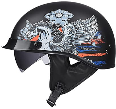 SDFGDFD Motorcykelhjälm retro halvhjälm Chopphjälm DOT/ECE-certifiering, klassisk motorcykelhjälm vuxna kvinnor och män med solskydd halvskalshjälm halvskal jethjälm
