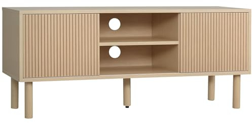 HOMCOM Mobile Porta TV Fino a 50 con Vani Aperti e Armadietti con Anta Scorrevole, Tavolino Basso da Salotto con 2 Fori Passacavi, 115x40x49cm
