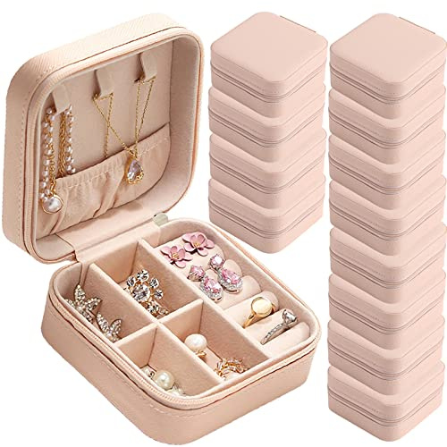 CIPIDI Travel Jewelry Case Bridesmaid Gifts Box,12 Pack Small Jewelry Box Mini Jewelry Organizer,PU Leather Portable Earring Storage Box for Women Girls Bridesmaid Proposal Gifts