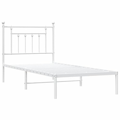 vidaXL Sängram med huvudgavel metall vit 90x190 cm, säng, metallsäng, metall sängram, sängar, metallsängar, metall sängramar, gästsäng, gästsängar