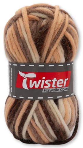 Frida's Wollhaus Twister 50 g Filzwolle Color Wintergarn Stricken Häkeln Filzen Wolle 9 Farben (182 | Cappuccino)