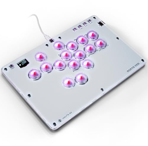Arcade Stick, T16 Arcade Controller mit Turbo und benutzerdefiniertem RGB, Arcade Fight Stick für Switch/PC/PS4/PS3, unterstützt Hot-Swap und SOCD (weiß)