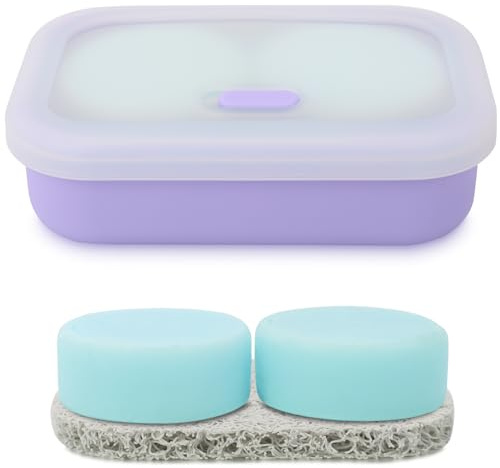 Leak Proof Travel Soap Case,Solid Shampoo Bar Holder, Silicone Soap Container with Draining Layer, Portable Bar Soap Holder for Bathroom, Camping, Gym, Easy to Clean (Purple, Large)