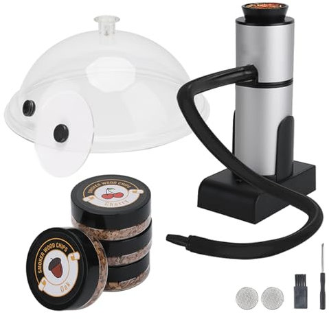 Fumoir à Aliments, Fumoir Portable en Bois avec Copeaux de Bois, Kit de Fumoir de Cuisine pour Salade, Viande, Saumon, Cocktails, Fromage, Barbecue