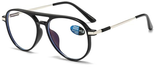 ABETOS Pilot Lesebrille Herren Damen Blaulichtfilter Retro Mode Pilotbrillen Pilotenbrille mit Lesehilfe Sehhilfe Vollrand Computer Brille mit Sehstärke, Mattes Schwarz+2.0