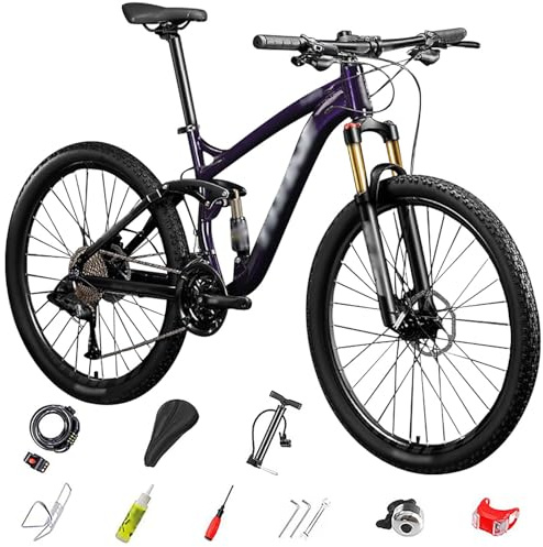27.5 Inch Mountain Bike, Aluminum Frame, 27 Speeds Softtail Mountain Bikes, Off-Road Mountain Bike for Adult Men Women Outdoor Riding, Adjustable Seat Height E-27.5,27-speed