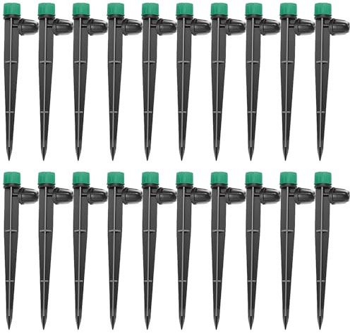 VooGenzek 20 Pièces Goutteur Irrigation Réglable, 360 Degrés 8-Trou Micro Asperseur Goutte à Goutte avec Connecteur Barbelé & Piquet de Support pour Tube 4/7mm, Goutteur D'irrigation Insertion, Vert