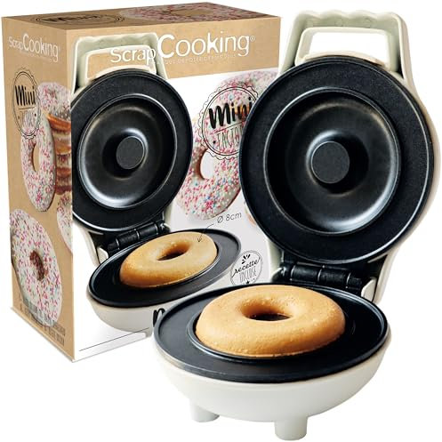 ScrapCooking 3882 - Mini máquina de donut & beignet - Placa calefactora antiadherente, accesorio de donut – Idea de regalo para repostería de cocina – Receta incluida