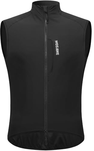 WOSAWE Chaleco de ciclismo para hombre y mujer, transpirable, repelente al agua, con cremallera YKK, para correr, moto, senderismo, pesca, Negro mejorado, L