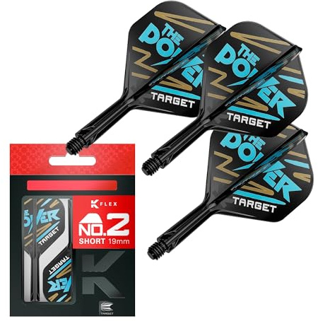 Target Darts Phil Taylor K-Flex-Flight- und -Schaft-System, No. 2 | Packung mit 3 K-Flex-All-in-one-Flights, Player-Edition-Dartzubehör | K-Flex-Dartschaft – Short (19 mm)