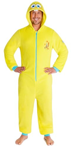 SPONGEBOB SQUAREPANTS Combinaison Pyjama Homme et Ado, S –3XL, Grenouillere Adulte à Capuche, Maison Loungewear (L, Jaune Spongebob)