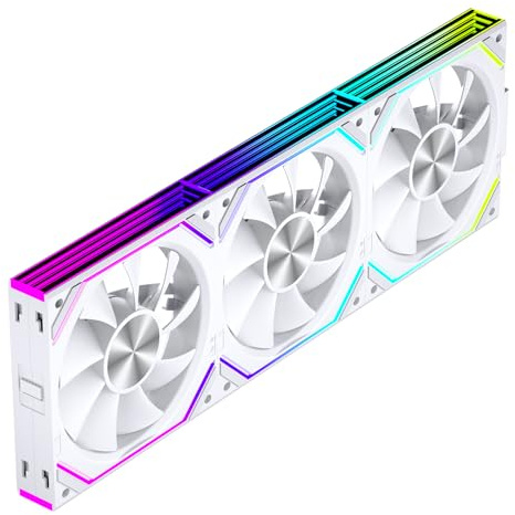 Jungle Leopard Interstellar-V2RS Daisy Chain RGB PC Lüfter 120MM 3er Pack,1850RPM/68CFM/2.4mmH2O,5V3PIN ARGB und 12V4PIN PWM Lüfter (White, Forward)