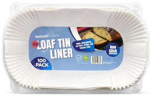 Natural Cuisine 2lb Loaf Tin Liners – 100 Pack – Fits 2lb Loaf Tins – Non-Stick Siliconised Greaseproof Paper Liners – Bread & Cake Baking – Air Fryer Liner