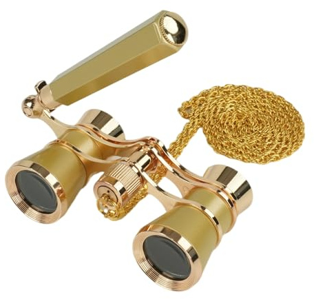 bostron 3 x 25 damglasögon med justerbart handtag och kedja, BK7 optisk lins vintage kompakt mini kikare teater vuxna barn opera musik konserter (guld)