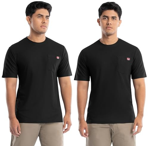 Wrangler Workwear Men's Short Sleeve UPF 40 Performance Pocket T-Shirt, 2-Pack, Jet Black, Large