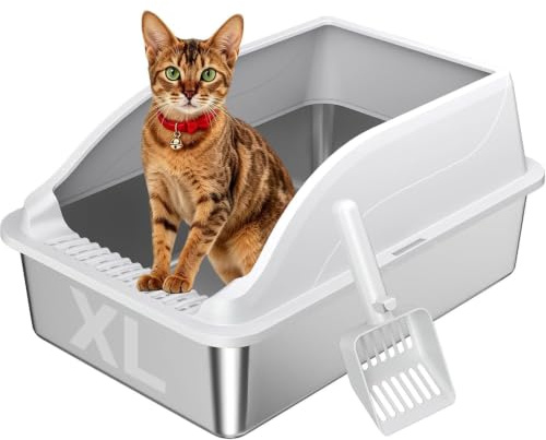 Stainless Steel Cat Litter Box 36L,Odor Free Easy Clean Non-Stick