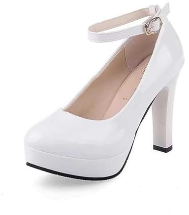 EQWIGKEIT Pumps, scarpe da donna eleganti e comode, con tacco classico, casual, con tacco, scarpe da sposa chiuse, scarpe da ballo tradizionali estive, A10 bianco., 34/EU