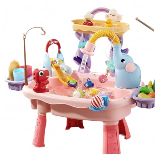 BeVistoso Wassertisch für Kinder, Wasserspieltisch für Kleinkinder – Doppelschichtiges 6-in-1-Sandspielzeug mit Umlaufsystem, Rutsche und Angelspielen |.Sinnesspielzeug für Kinder, Sand und