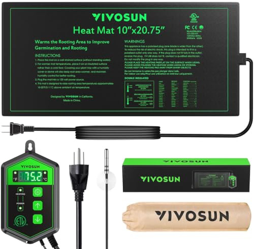 VIVOSUN Heizmatte mit Digitalem Thermostat 25,4x52,7 cm, UL & MET Zertifiziert, Wärmematte für Keimung, Zimmerpflanzen, Hydrokultur und Gewächshaus
