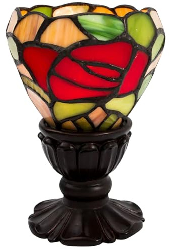 OneWorld Memorials Rose Stained Glass Tiffany Lamp, Stained Glass Lamp - Small Tiffany Table, Red Memorial