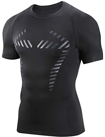 AMZSPORT Kompressionsskjorta för män kortärmad t-shirt snabbtorkande baslager fitness figursydd topp, 112003-svart, XL
