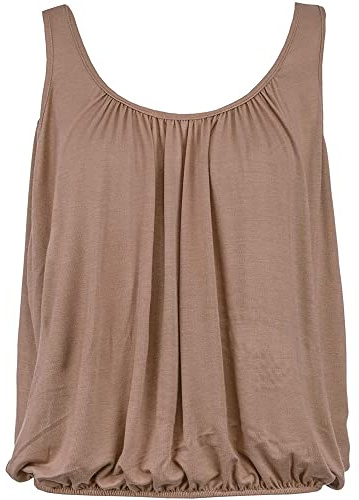Love My Fashions® Women’s Vest Top Sleeveless Round Scoop Neck Tank Bubble Hem Straps Summer Vest Tops for Women UK Mocha