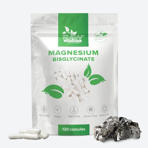 Magnesium Bisglycinate (Glycinate) 1000mg, 120 Kapslar – Stöd för muskelfunktion, nerver och sömn – Rena ingredienser, GMO- och glutenfria, GMP-certifierat kosttillskott från Raw Powders