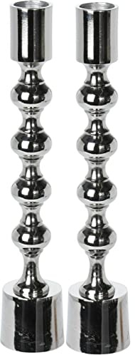 Cheerful Bargains 2-Pack 23cm Tall Aluminium Candle Holders, Silver | Modern Ribbed Base Candlestick Set for Dining Table Centrepieces | Decorative Metal Candle Stands for Dinner or Tapered Candles